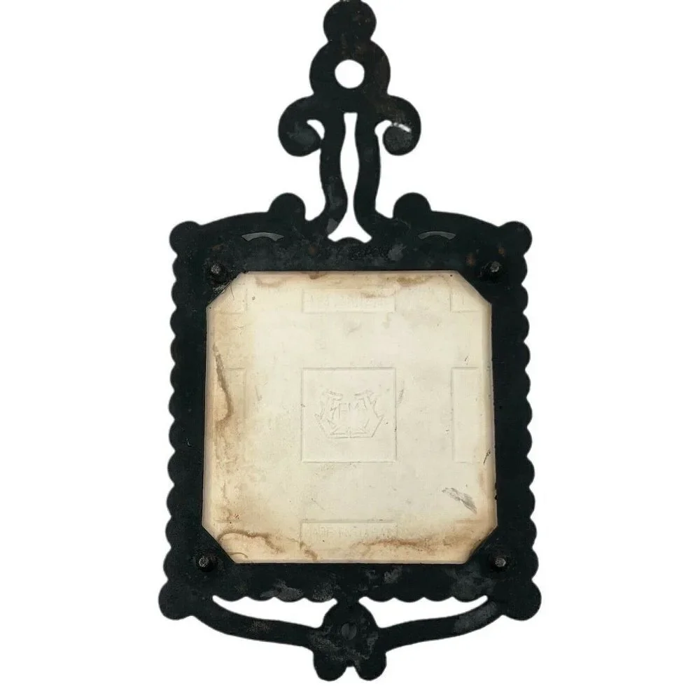 Vintage Cast Iron & Ceramic Trivet Kitchen 